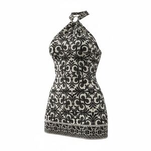 White House Black Market Black and White Printed Halter Top